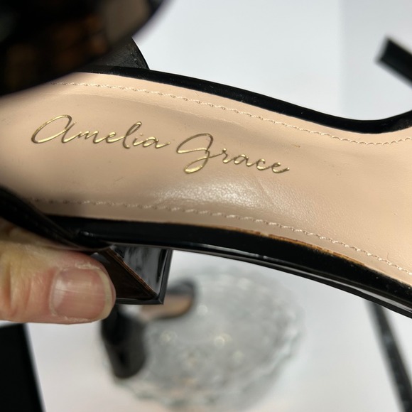 Amelia Grace‎ Black Tortoise Ankle Strap Block Heel Dress Sandals - Picture 2 of 6